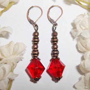 Boho Earring Jewelry Set Red Copper Pair Handmade Beaded Dangle Drop NWT 5121